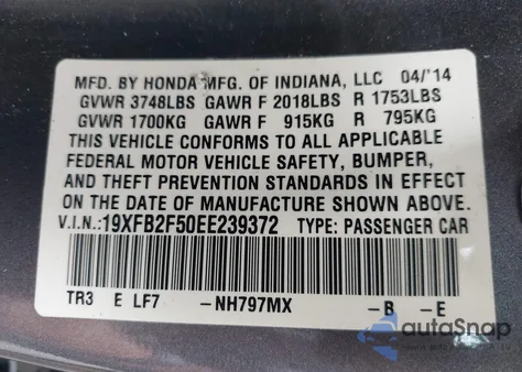 2014 Honda Civic Lx from USA, damaged, VIN 19XFB2F50EE239372
